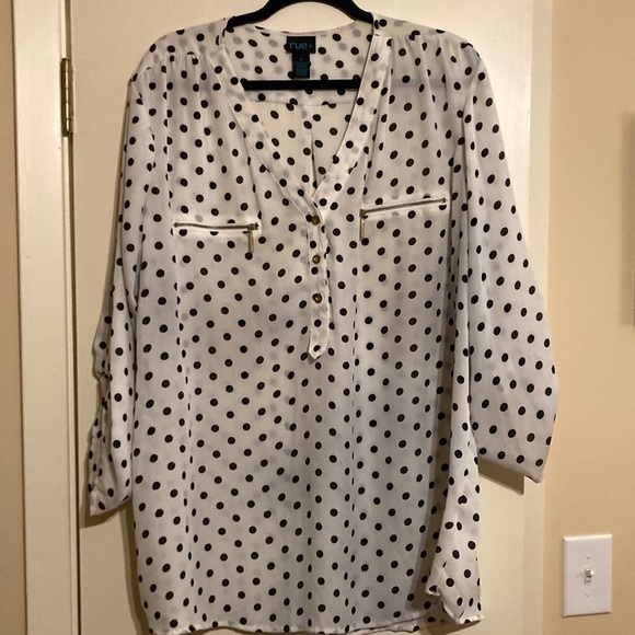 Rue cream black dot with button and zip details shirt - Picture 1 of 5